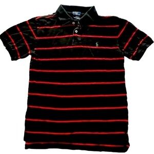 𝅺POLO Ralph Lauren Black With Red Stripes Youth Size 12/14 Golf Shirt, Preloved